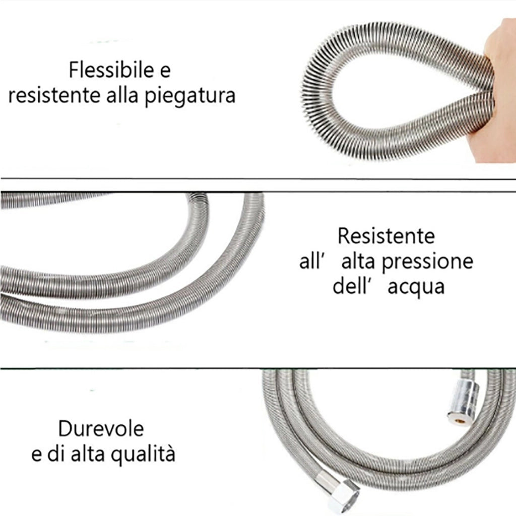 TUBO FLESSIBILE SOFFIONE DOCCINO DOCCIA VASCA BAGNO 1,5MT ACCIAIO CROMATO 01983