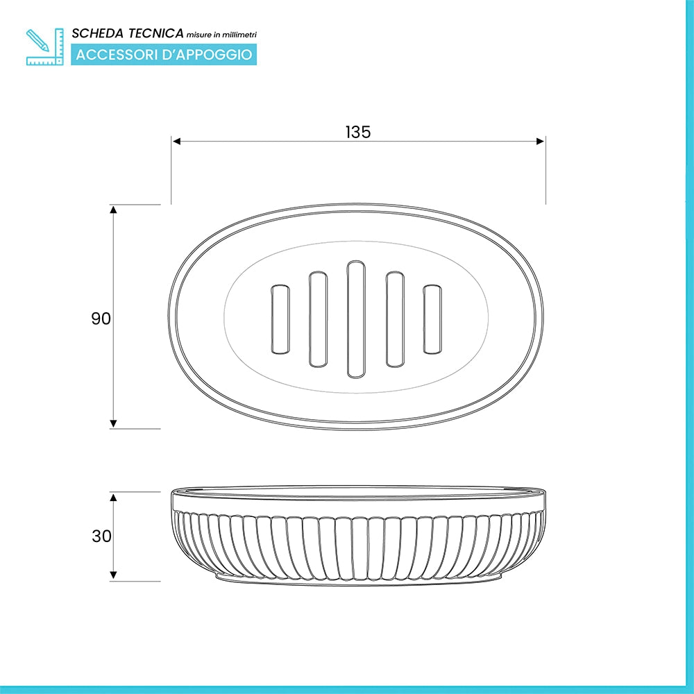 Porta saponetta da appoggio verde in plastica rigida cannettata Arizona