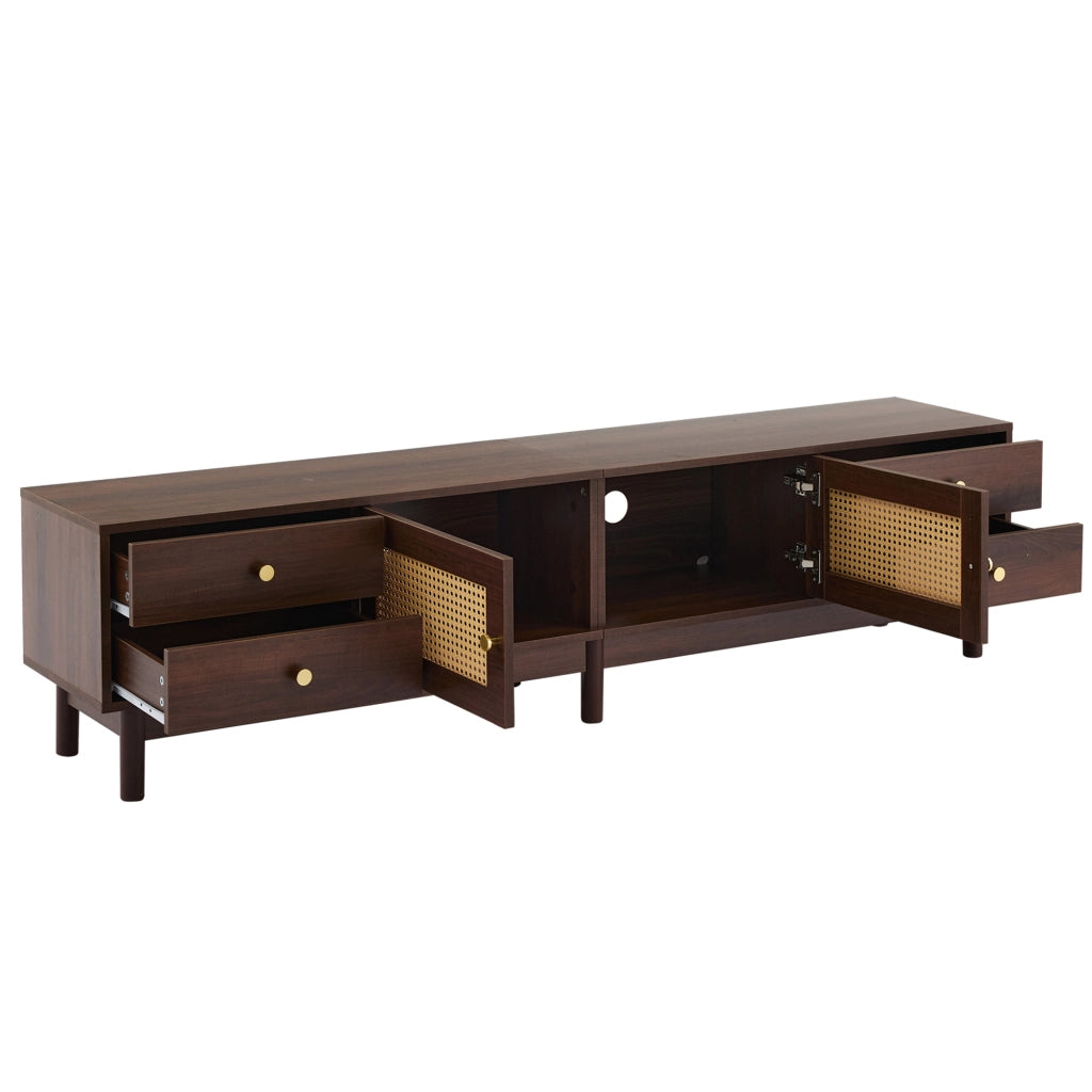 Mobile porta TV largo 180 cm marrone con ante in rattan