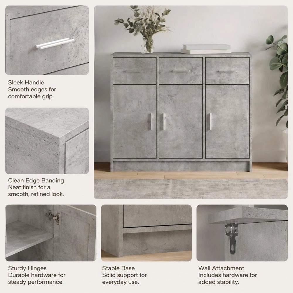 Sideboard Concrete Grey 91x28x75 Cm Wood-based Material