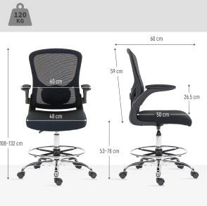 Sedia da ufficio girevole nera con supporto lombare regolabile in altezza per studio e home office