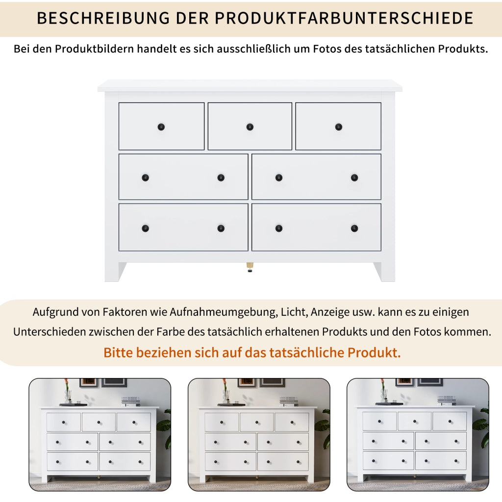 Credenza bianca moderna mobile buffet con 7 cassetti in truciolato 152x40x89 cm