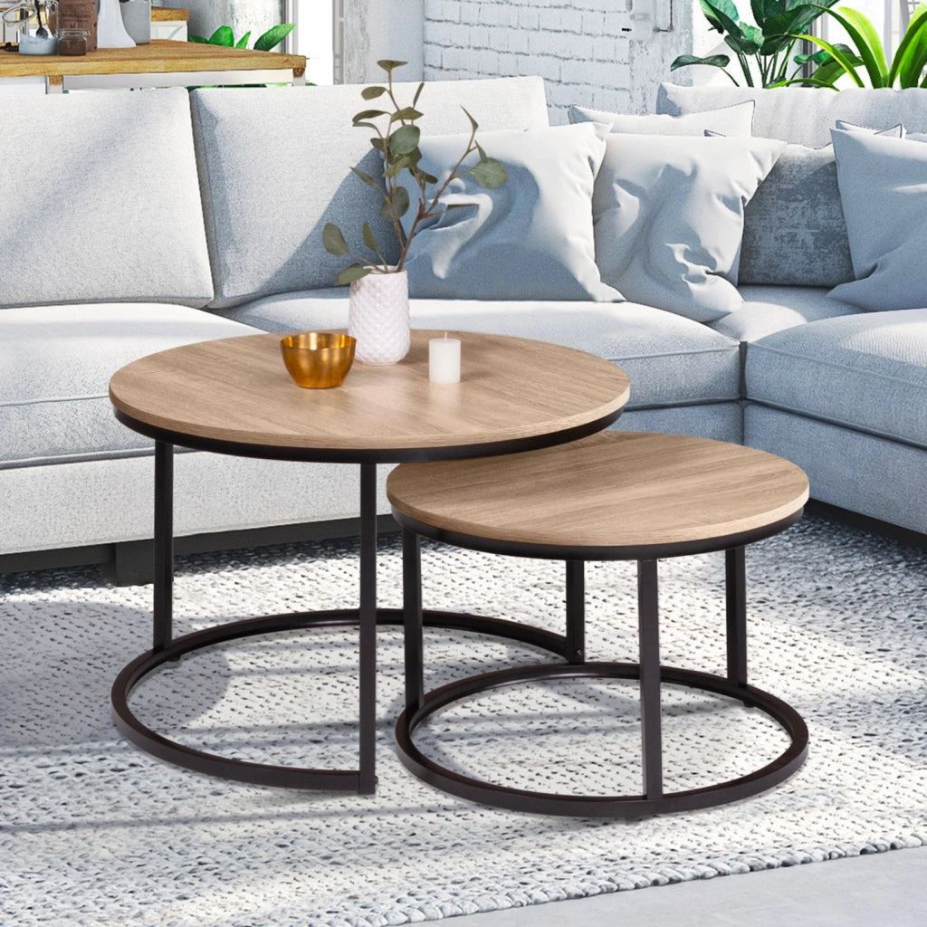 IDMarket - Set di 2 tavolini bassi impilabili DETROIT rotondi 54/70 dal design industriale