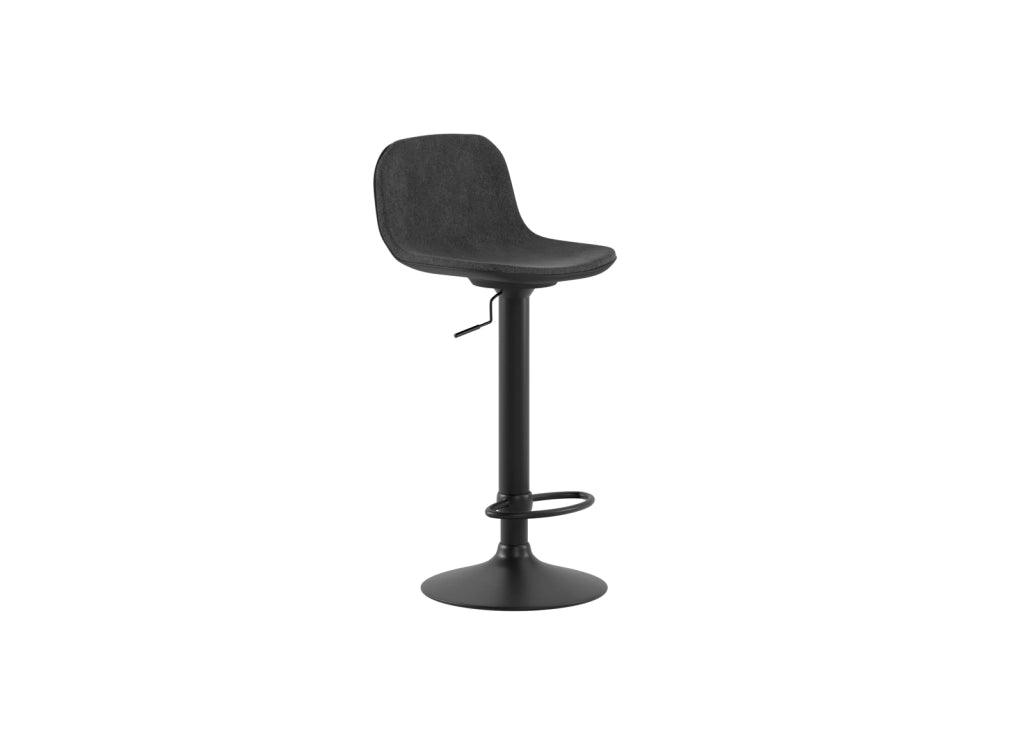 Sgabello Moderno Teo con Alzata a Gas, Rivestimento in Microfibra Grigio Scuro e Struttura in Metallo Nero, Seduta Regolabile