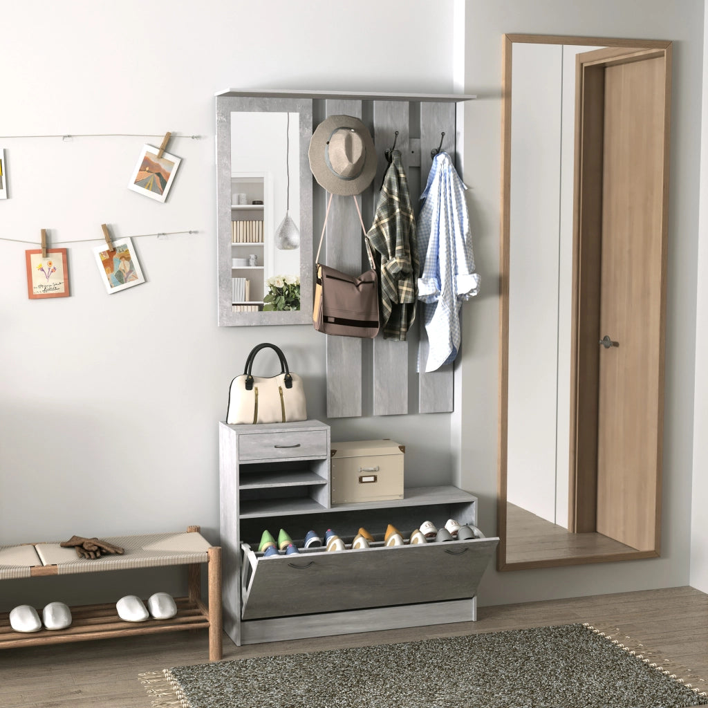 Mobile Ingresso con Specchio e Appendiabiti ¨C Minimal ¨C Grigio