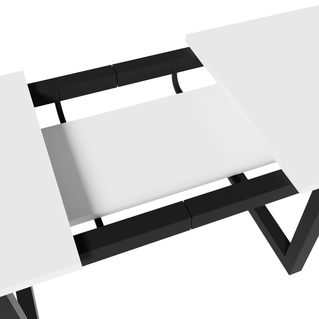 Tavolo allungabile da pranzo bianco e nero con piano in MDF; telaio metallico e piedini regolabili