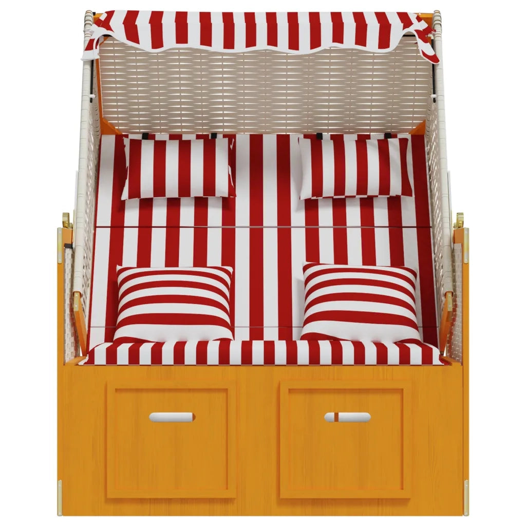 Strandkorb con Cuscini Polyrattan e Legno Massello Rosso Bianco 318665