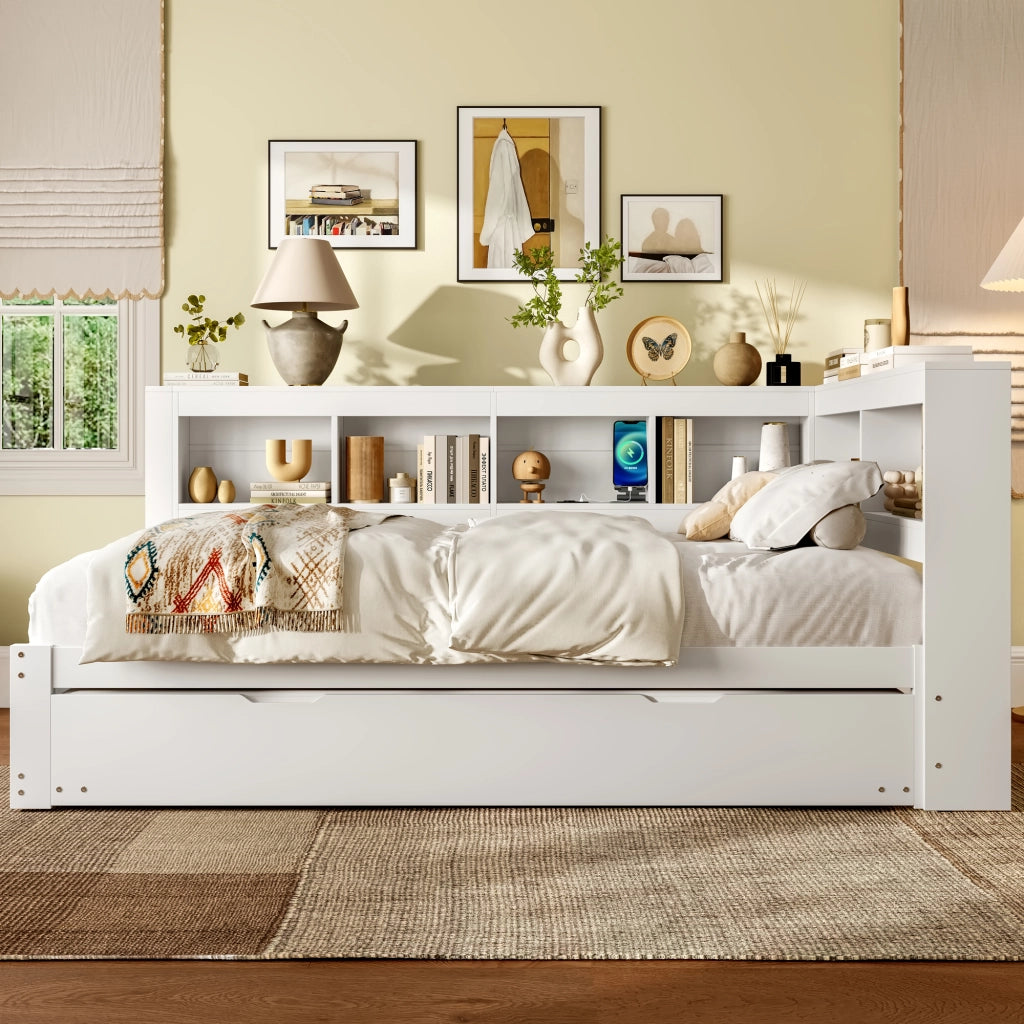 Letto divano 140 × 200 cm 2 posti; 2 cassetti; presa e 2 USB; con letto estraibile 90 × 190 cm; senza materasso
