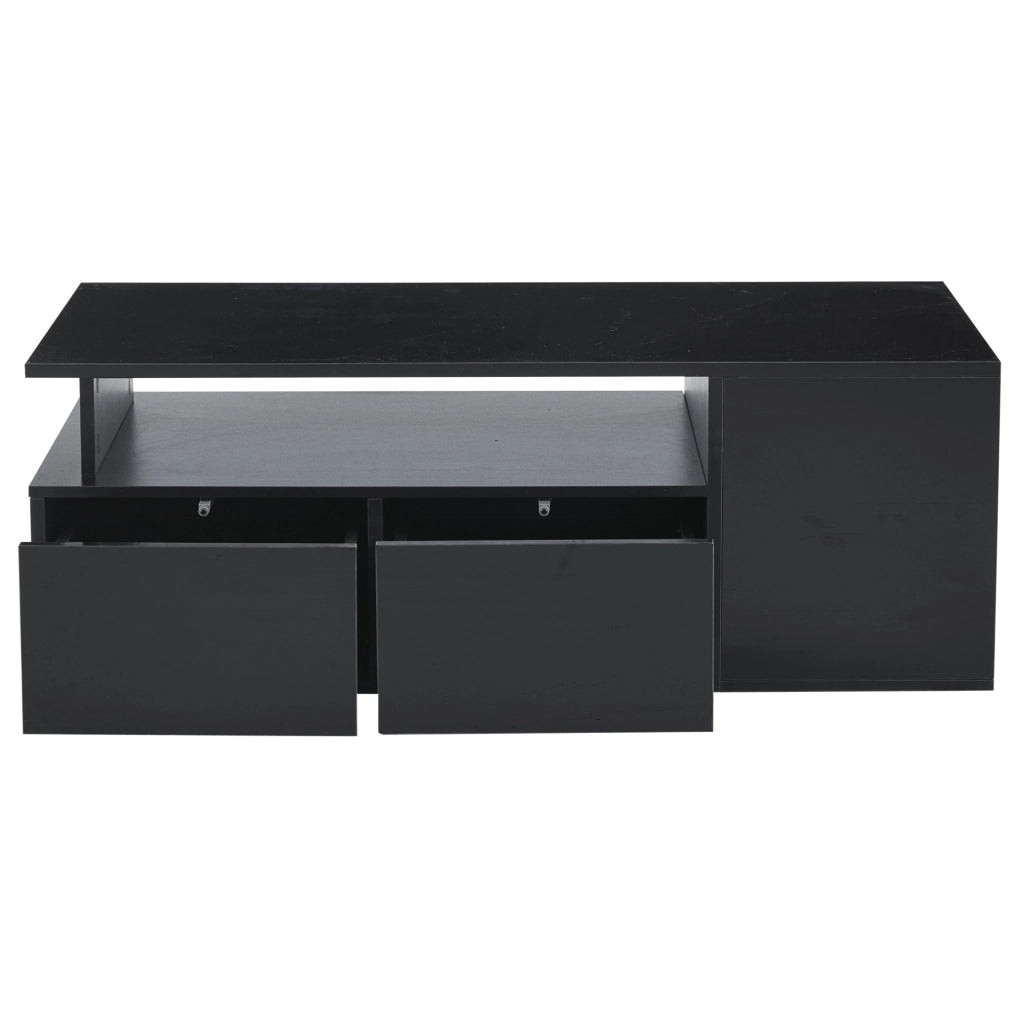 Tavolino da soggiorno 100 x 50 x 35 cm nero con LED; 2 cassetti e vani laterali
