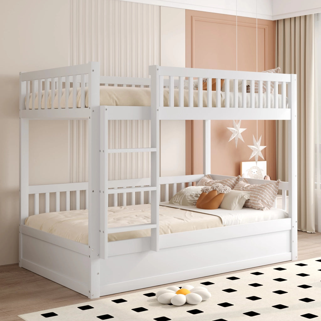 Letto a castello 90×200 cm con vano contenitore idraulico, senza materasso, in legno bianco
