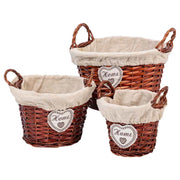 Set di 3 cestini in vimini foderati marroni