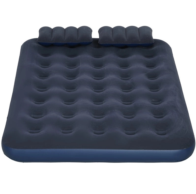 Materasso gonfiabile matrimoniale blu con pompa a mano e cuscini 203x152x22 cm per campeggio e ospiti