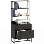 Mobile Archivio Ufficio con 2 Cassetti con Serratura e Libreria Schedario per Formato A4 e Letter Nero