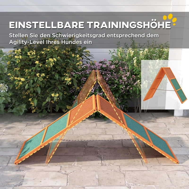 Rampa da agility per cani regolabile e pieghevole in legno arancione antiscivolo 173 × 59 × 66 cm
