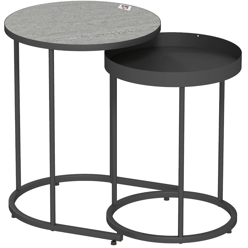 Set 2 tavolini da salotto rotondi impilabili in MDF e metallo grigio HOMVRA