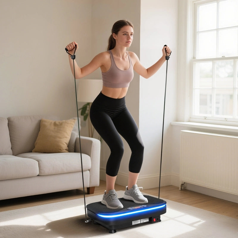 Pedana vibrante per esercizi di fitness, funzione Bluetooth, telecomando, 99 livelli di velocit¨¤, plastica, acciaio, nero