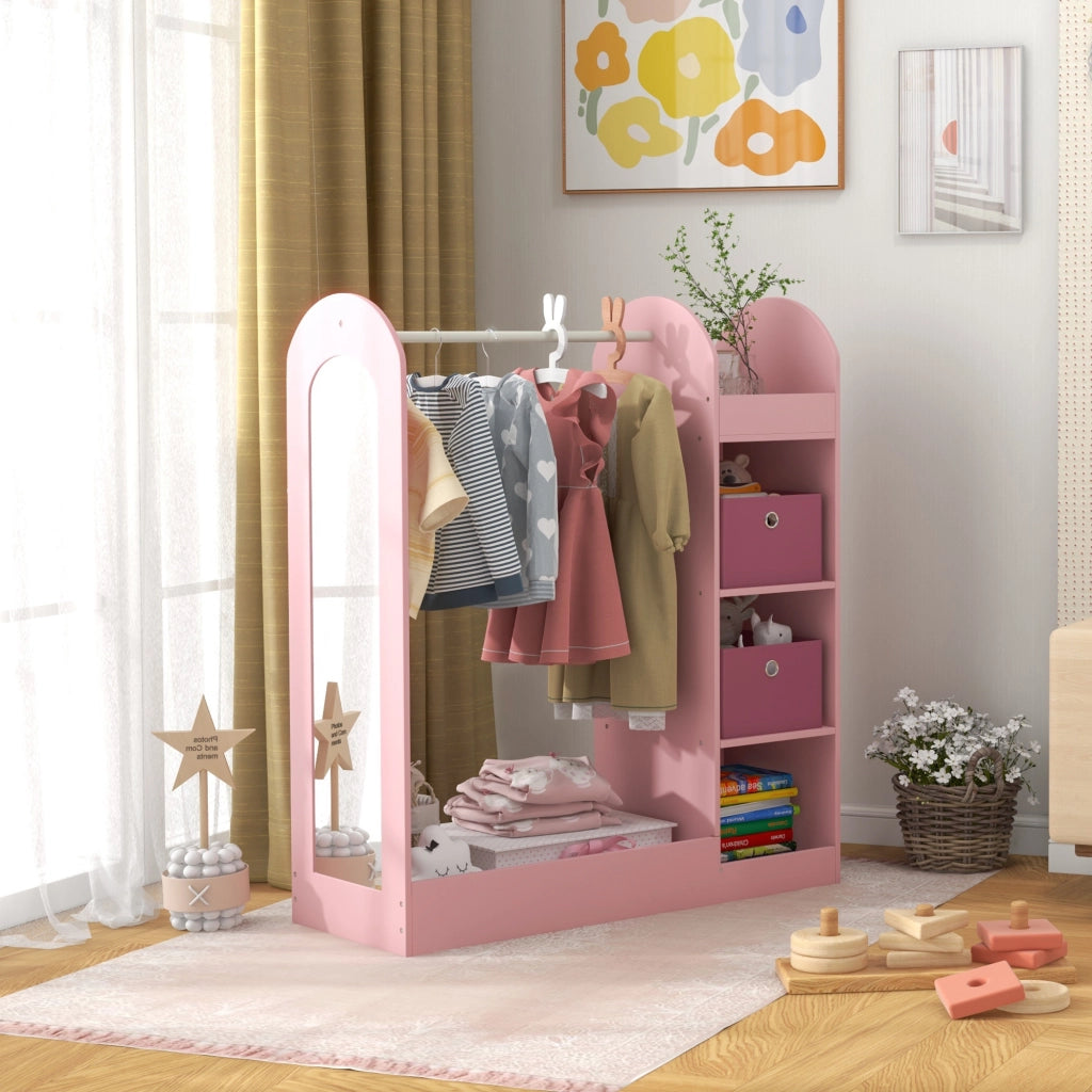 Appendiabiti bambini con ripiani e specchio ¨C Xylo ¨C legno rosa