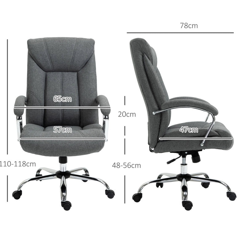Poltrona da ufficio ergonomica grigia con braccioli imbottiti, schienale regolabile e funzione dondolo, 65 x 78 x 110-118 cm