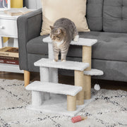 Scaletta per Gatti a 3 Gradini con Tiragraffi in Juta e Peluche; per Animali fino a 5 kg; Bianco; 45x40x48 cm