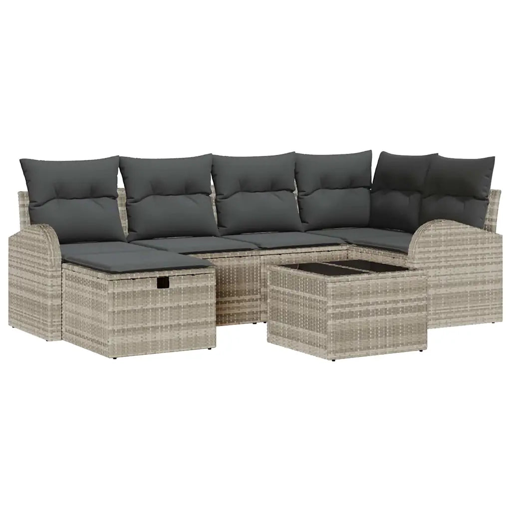 Set di divani con cuscino 7 pcs Grigio chiaro polyrattan