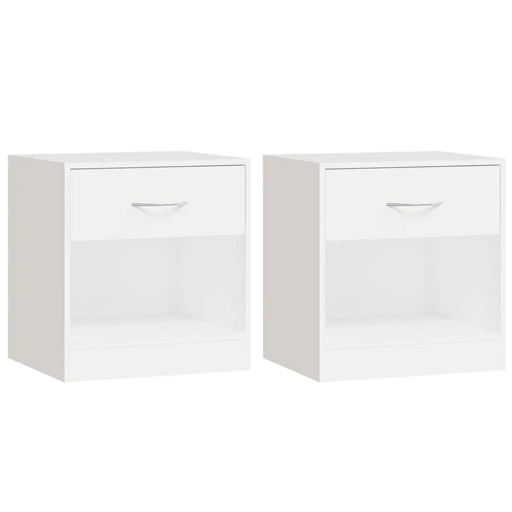 Set di 2 Comodini | Armadio da Notte | Mobiletto da notte con Cassetto Bianchi