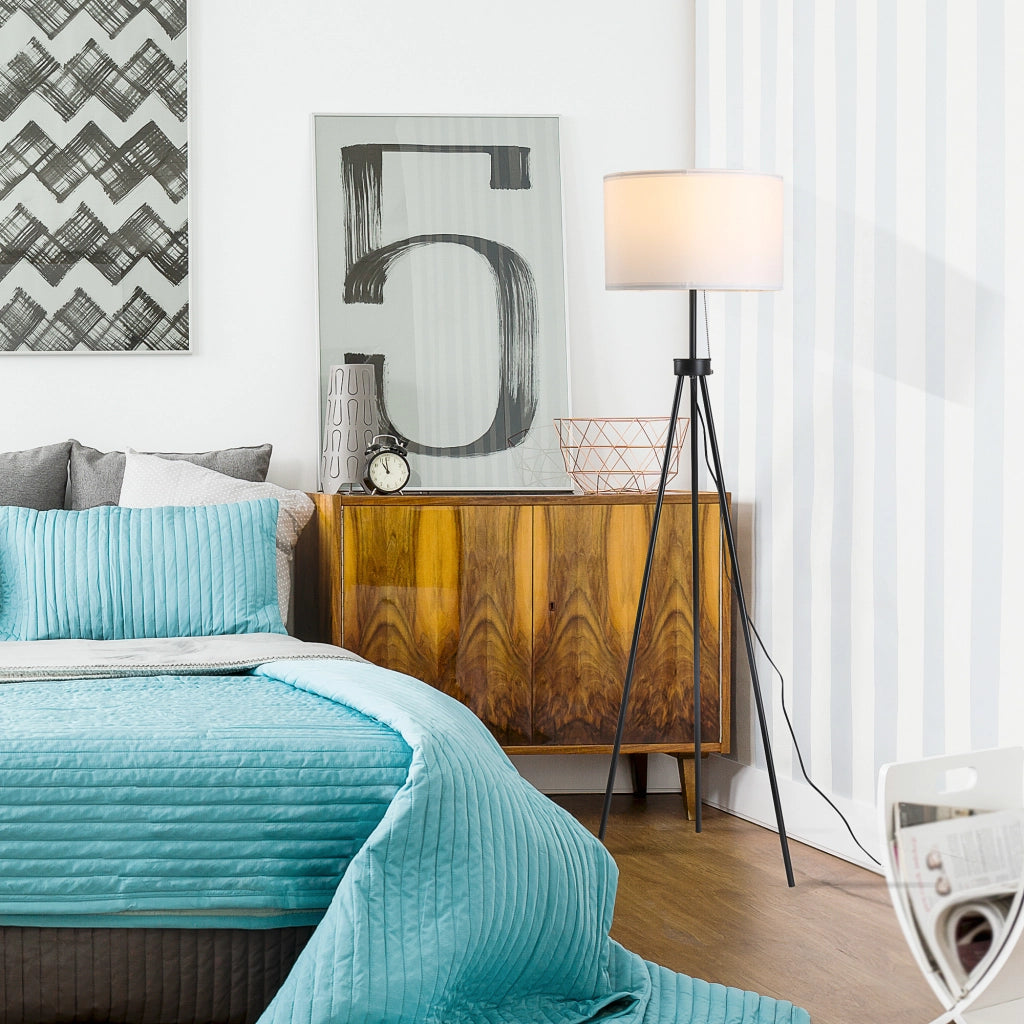 Lampada da terra con paralume in poliestere e cotone ¨C Minimal ¨C E27, bianco