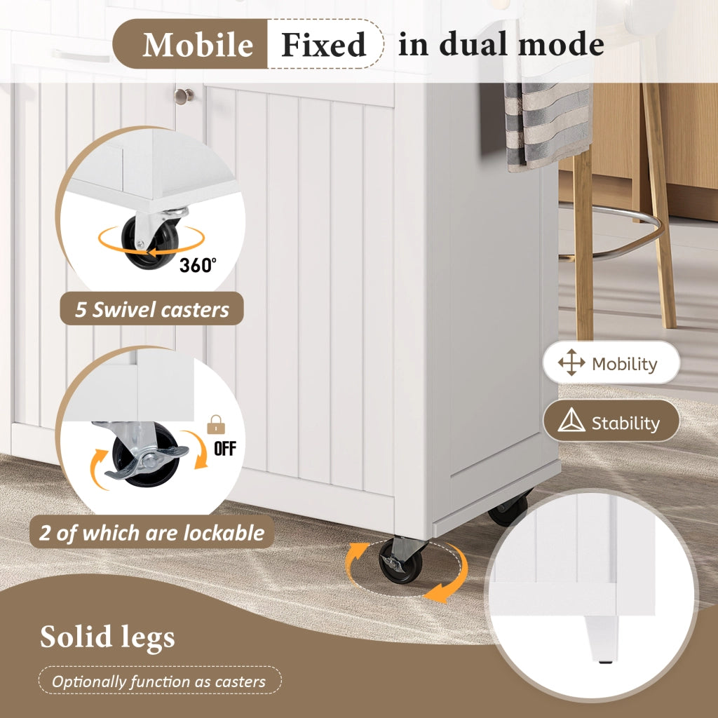 Mobile base da cucina con piano estraibile e pieghevole; cassetti multifunzione; bianco e naturale 140 × 40-70 × 92 cm