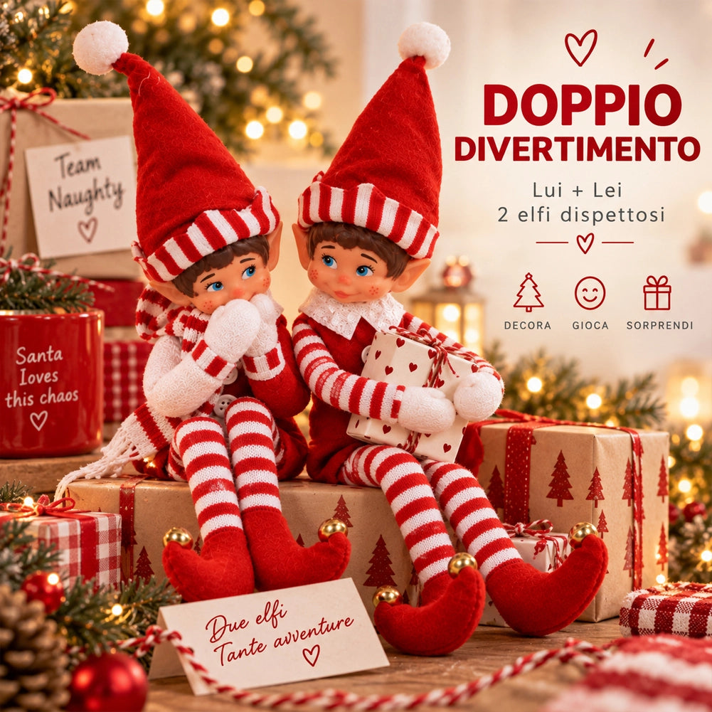 Set 2 Elfi Lui e Lei Bianco e Rosso Elfo Decorazione Natalizia Addobbo di Natale