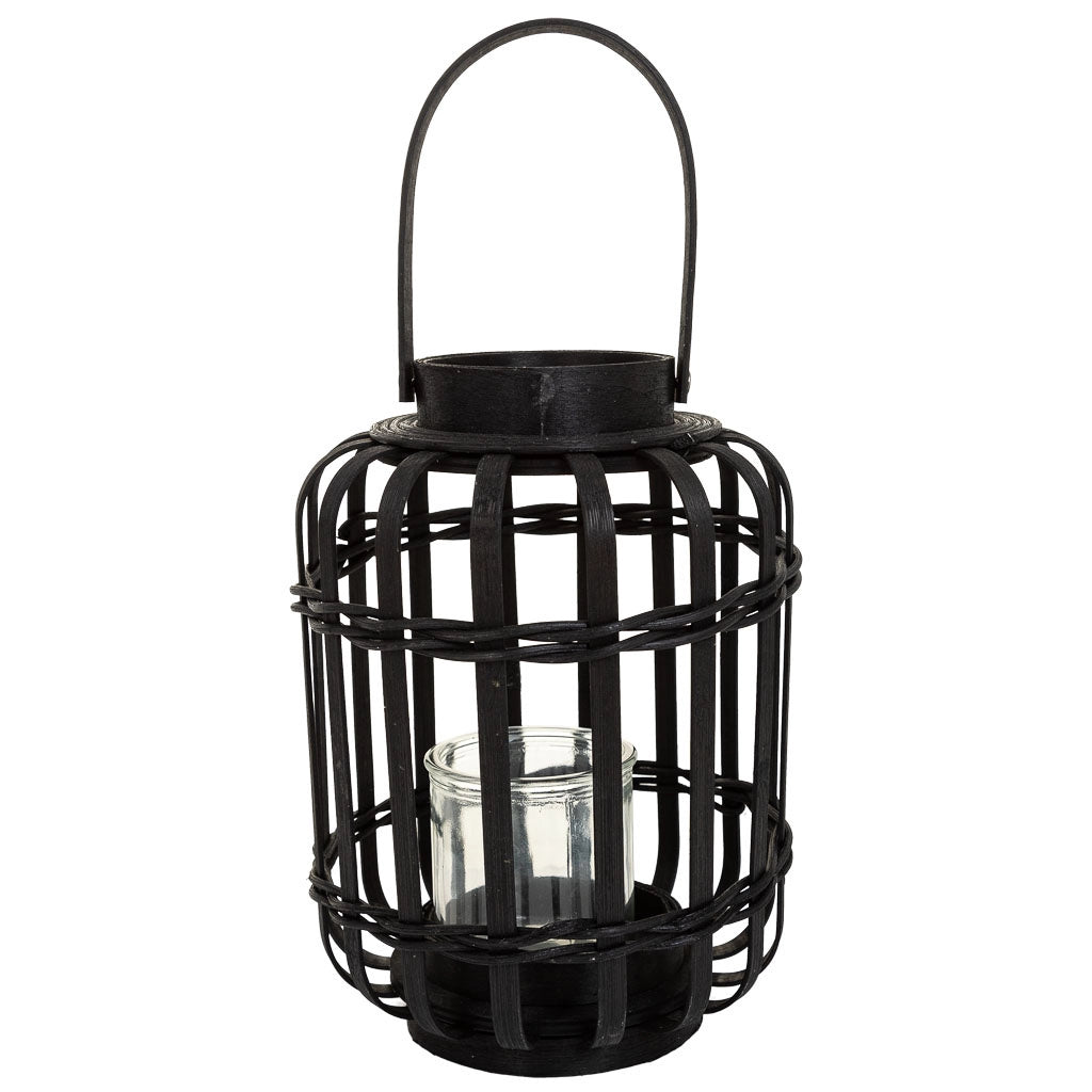 Lanterna portacandela in bambù nero d17x25h
