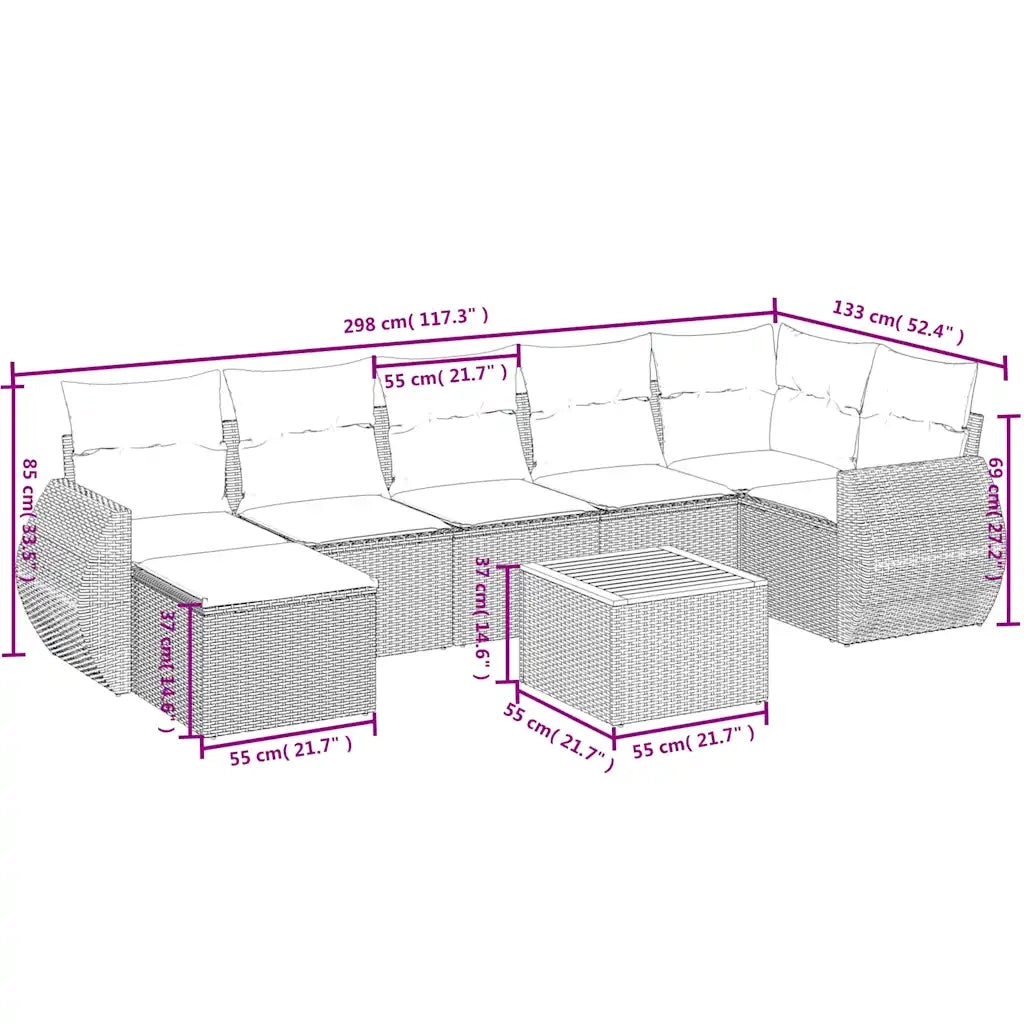 Set Divani da Giardino 8 pz con Cuscini Nero in Polyrattan 3225112