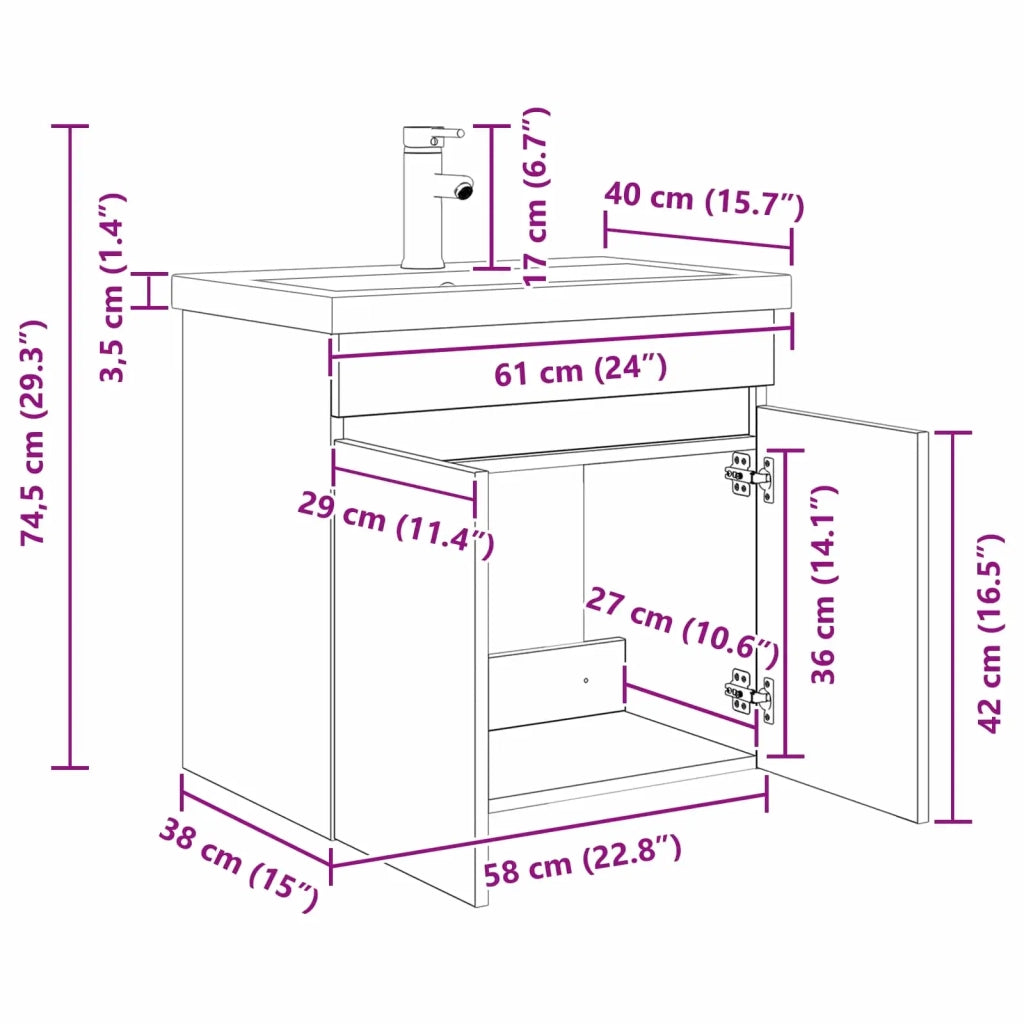 Mobile Bagno | Armadio da bagno con rubinetto Rovere Nero 61 x 40 x 74,5 cm