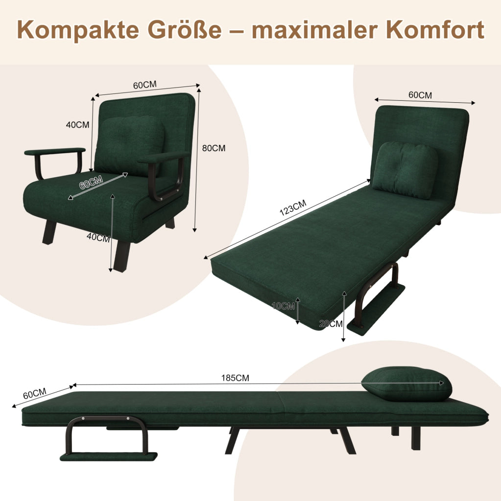 POLTRONA Relax Reclinabile 180° in Tessuto Chenille Verde