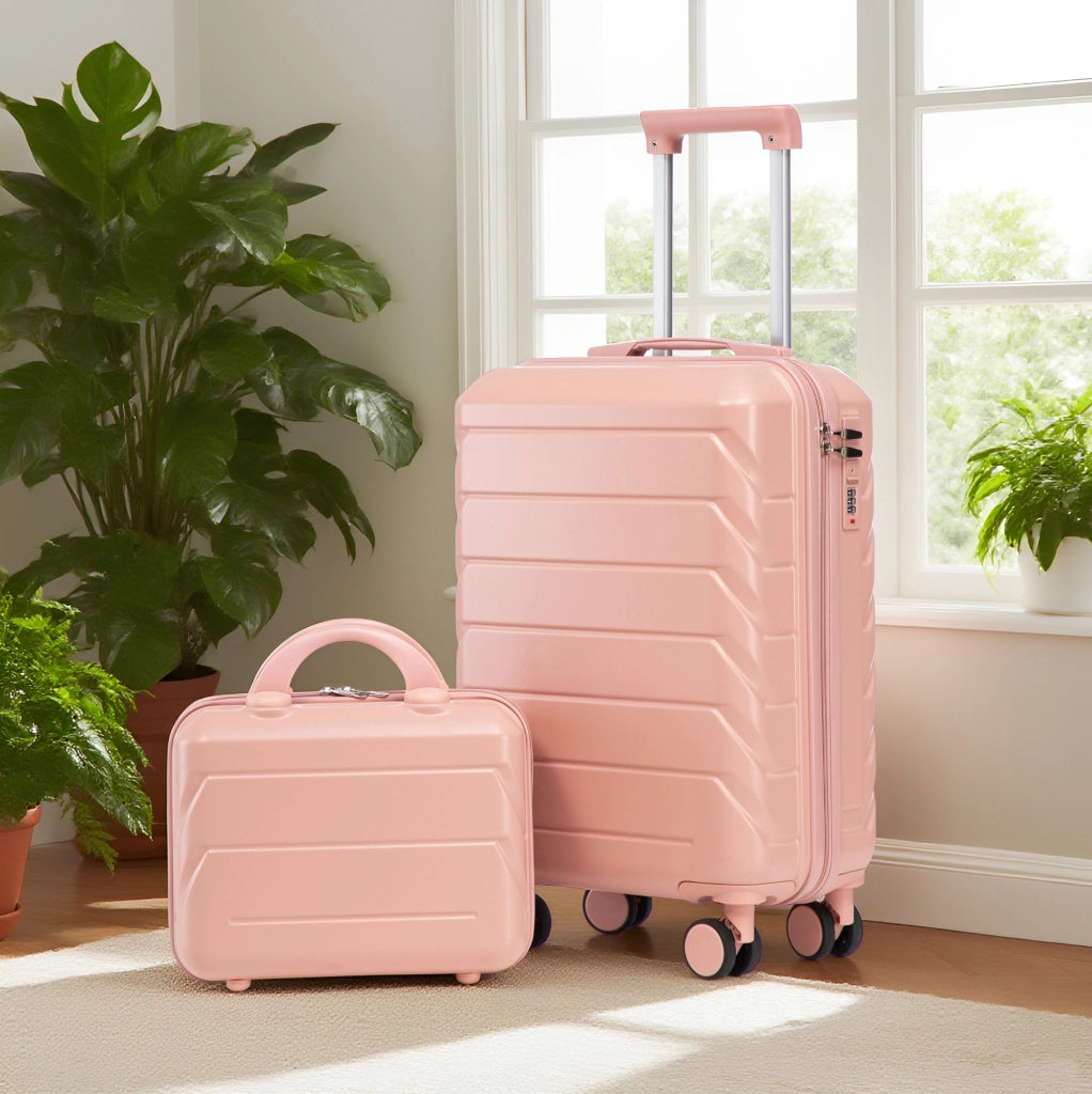 Set 2 pezzi valigia 35,5x20,5x55 cm rosa in ABS, trolley con beauty case