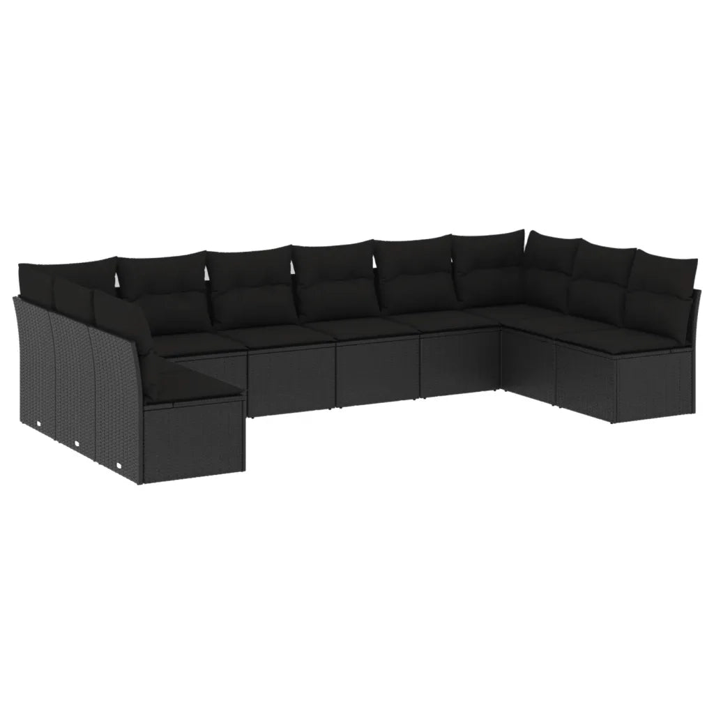 Set Divani da Giardino 10pz con Cuscini in Polyrattan Nero 3249924
