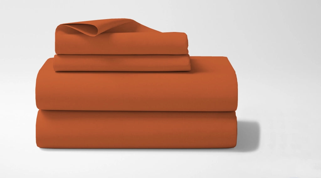 Completo letto matrimoniale a tinta unita set lenzuola Prodotto italiano 100% Cotone - Arancio - Matrimoniale