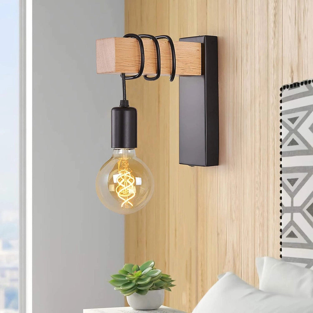 Trade Shop - Applique A Parete Stile Industriale Lampada Muro Retrò Vintage In Metallo Legno E27 Aq64 -