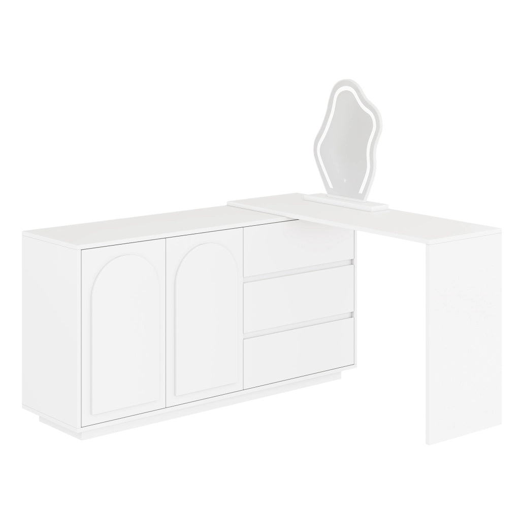 TOILETTE con specchio LED e piano estraibile 140x40x75 cm Bianca