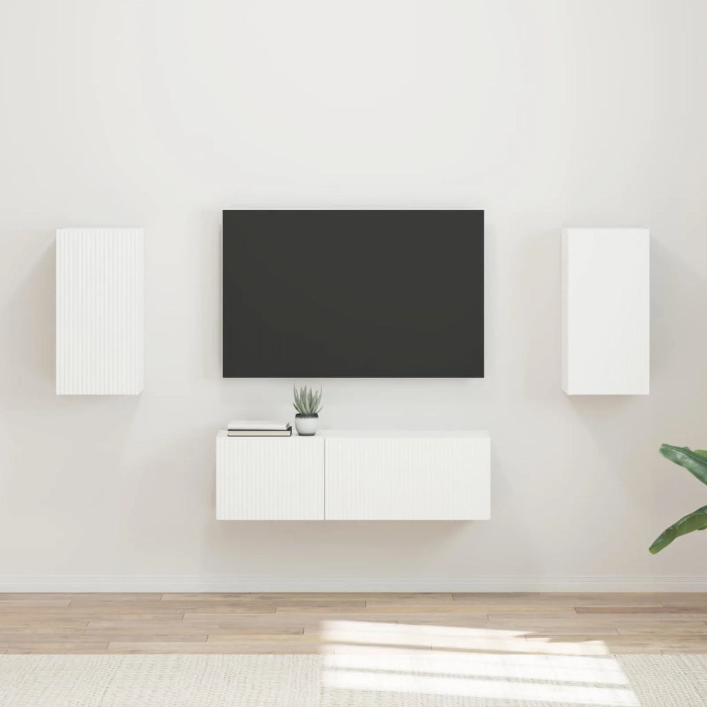 Set di Mobiletto da TV a Parete 4 pz | Armadietto TV | Mobile Porta TV Bianco Legno multistrato