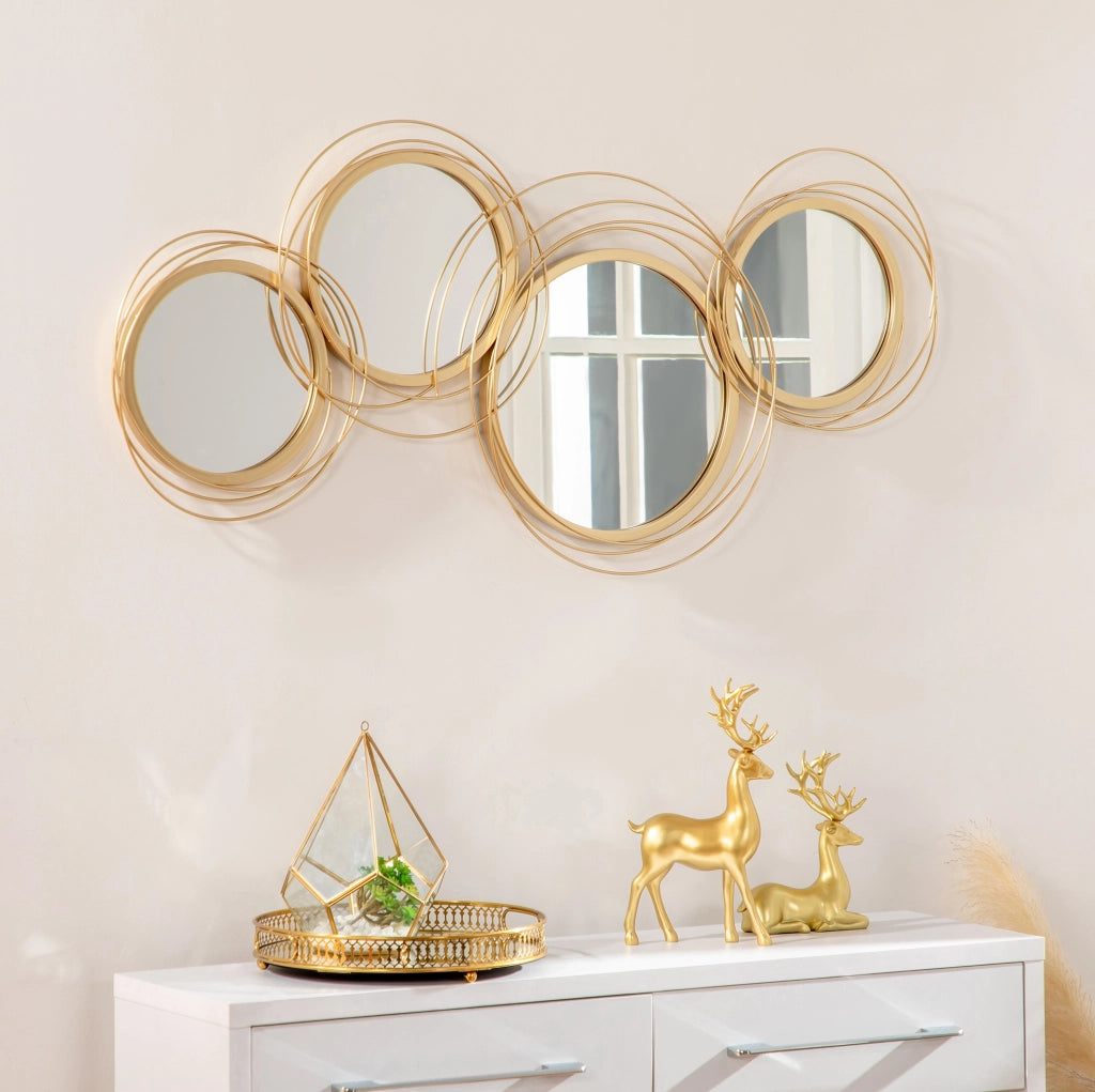 Set di specchi da parete rotondi in metallo dorato 107x56 cm