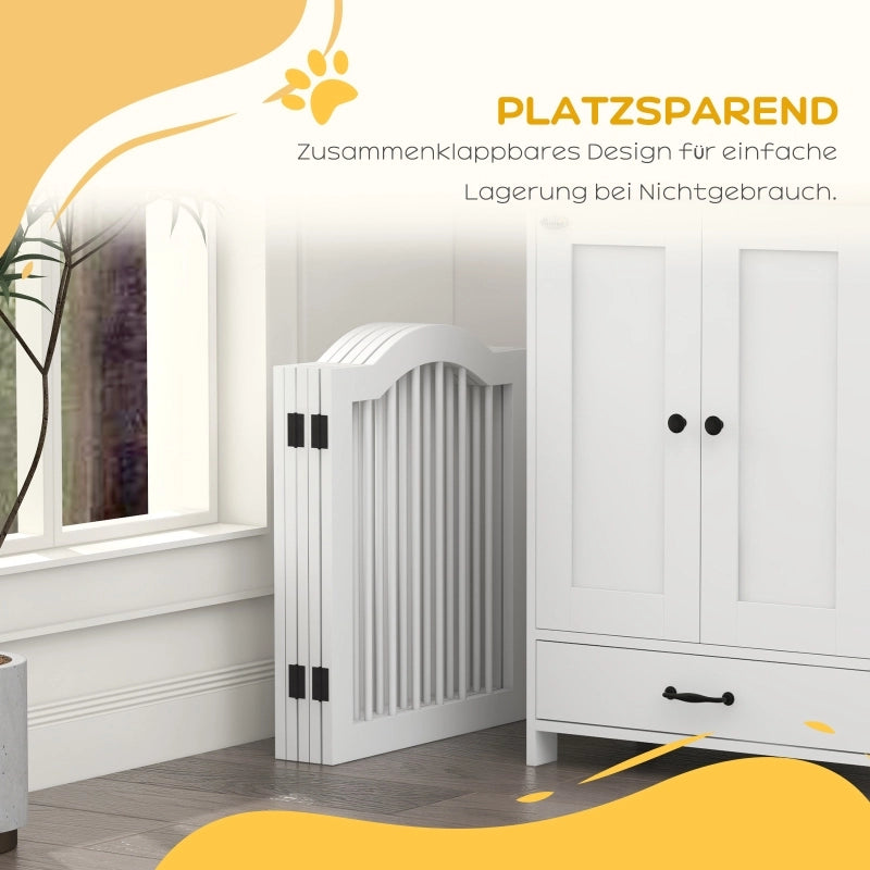 Cancelletto per cani a 5 pannelli pieghevole in legno e MDF bianco con piedi di supporto 254.5 × 61 cm