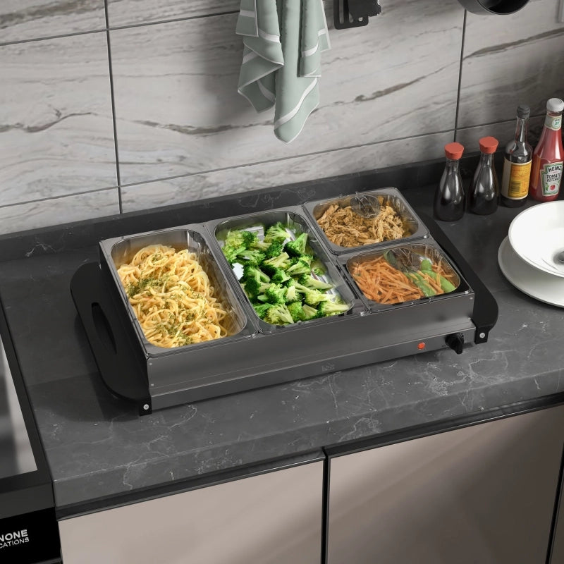 Scaldavivande da buffet da 6,8 litri, 300 watt, in acciaio inox, con termostato regolabile, ideale per feste, buffet e pasti in famiglia.