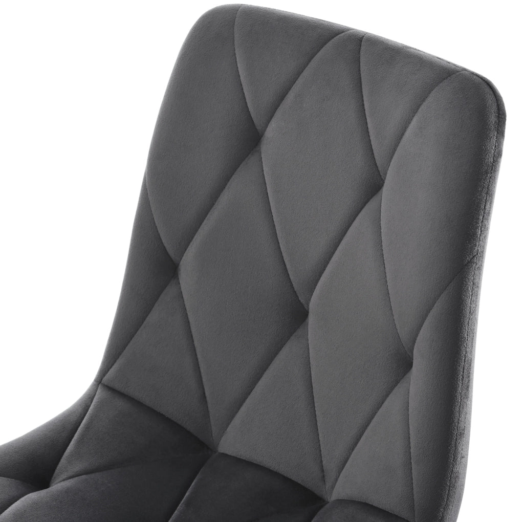 Set 4 sedie da pranzo in velluto grigio con gambe in metallo; schienale imbottito