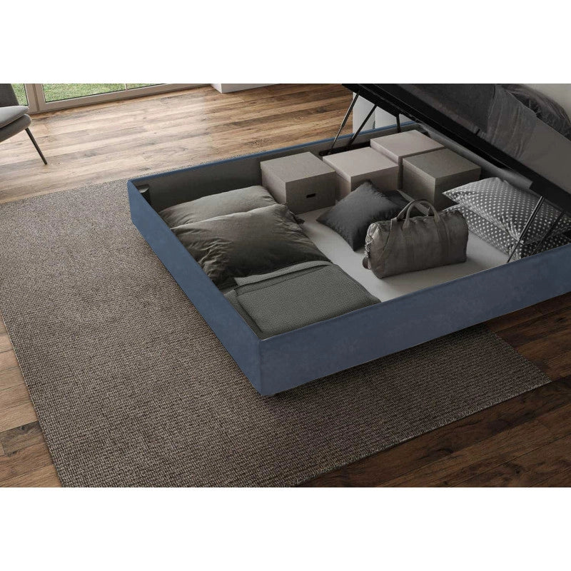Letto imbottito Piazza e mezzo 130x190 cm Agueda - Contenitore,Microfibra,Blu