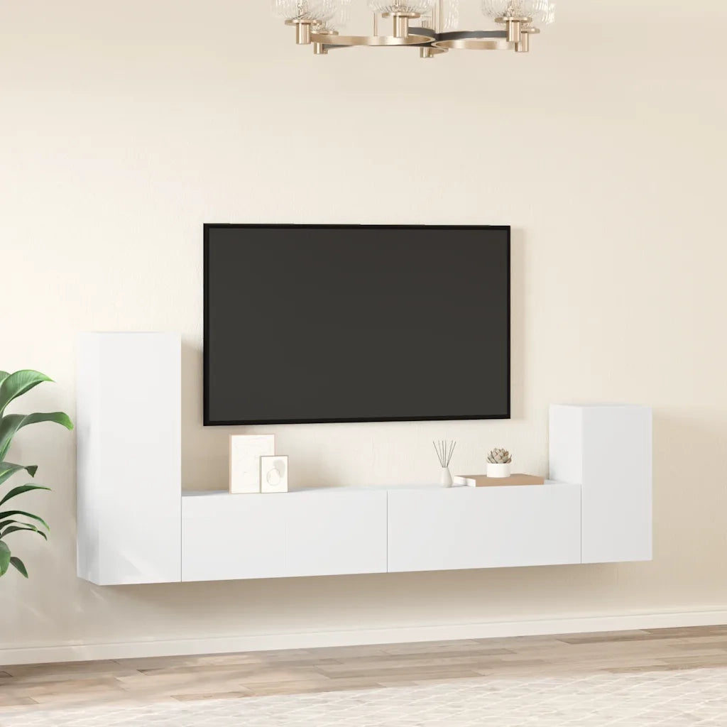 Set di Mobili Porta TV 4 pz-Credenza per TV Bianco in Legno Multistrato 395751