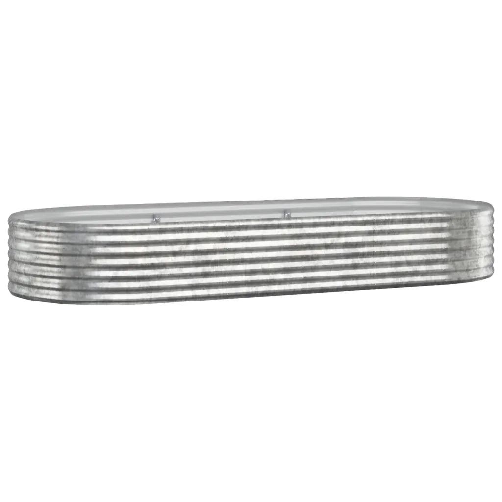 Aiuola ovale rialzata 249 x 100 x 36 cm stile rustico per esterni finitura resistente in acciaio zincato argento 02_0046578