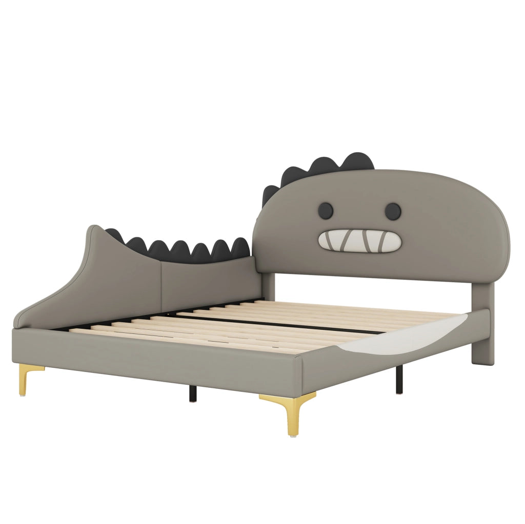 Letto per bambini 140x200 cm a forma di dinosauro cartoon in PU grigio