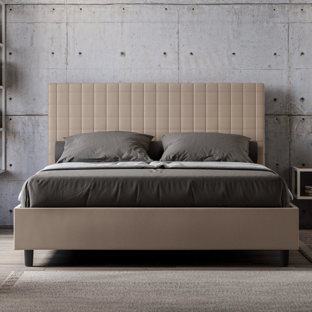 Letto Matrimoniale Extra Large 190x210 cm con Rete e Contenitore Sunny Tortora