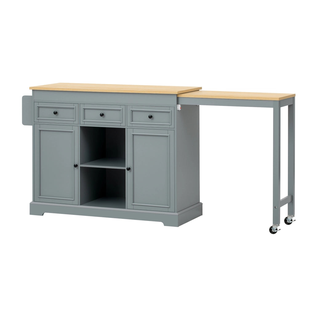 Isola cucina con ruote 188x45x92 cm in MDF grigio con piano estensibile
