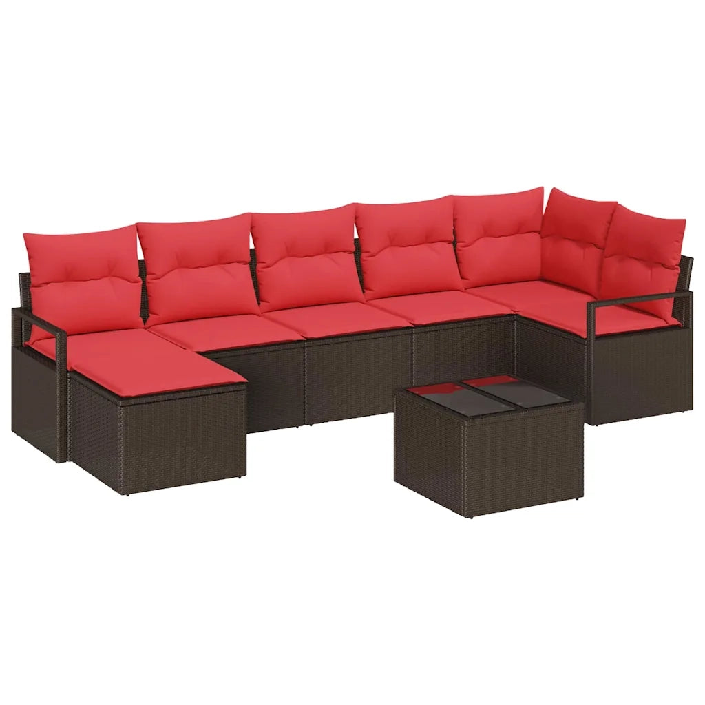 Set di divani con cuscino 8 pcs Marrone e Rosso polyrattan 3355153