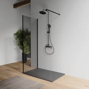 Doppio walk-in nero opaco 150x100 cm vetro 8mm trasparente anticalcare h200 | Keros